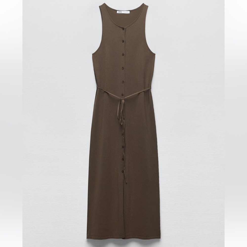 Zara Belted Knit Dress in Khaki